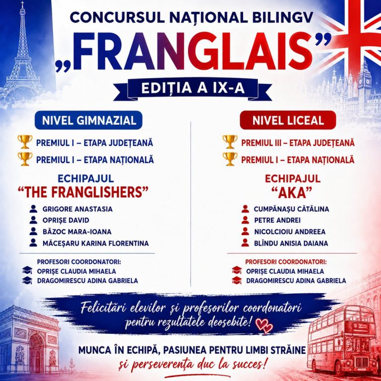 Elevi CNET premiați la Concursul Național Bilingv „Franglais”, ediția a IX-a