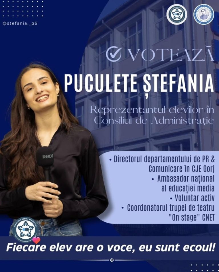 Ștefania Puculete, reprezentanta elevilor în Consiliul de administrație