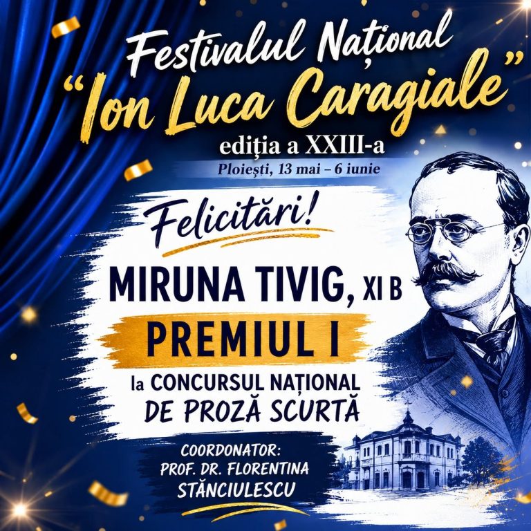 Miruna Tivig – Premiul I la Concursul Național de Proză Scurtă „Ion Luca Caragiale”