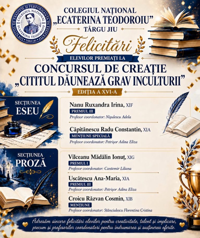 Elevi CNET premiați la concursul „Cititul dăunează grav inculturii”