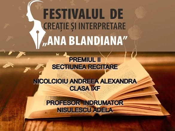 Premiul II la Festivalul „Ana Blandiana”