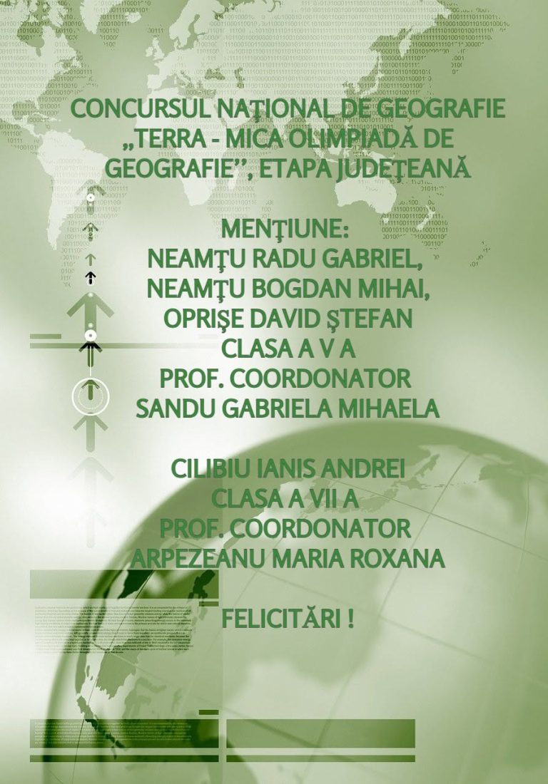 Mențiuni la Concursul Național de Geografie „Terra – Mica Olimpiadă de Geografie”