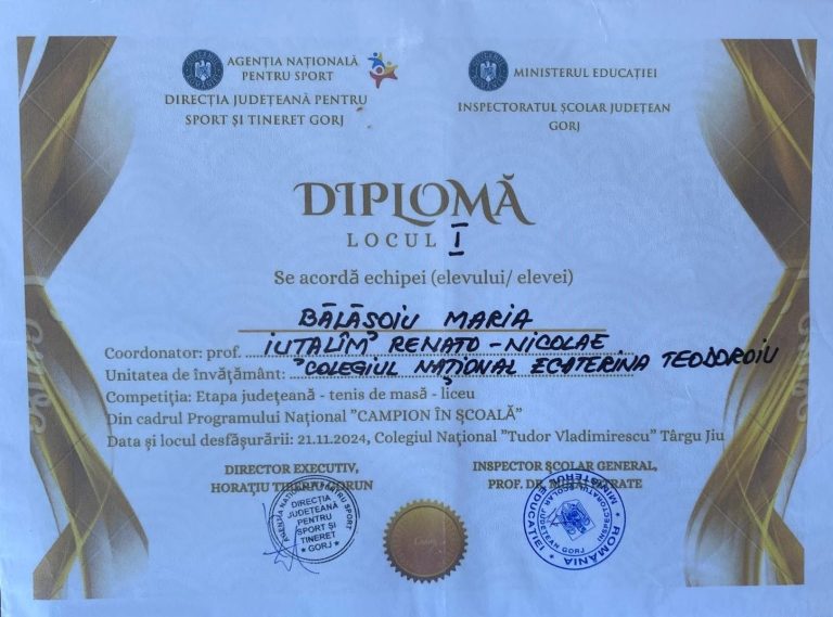Maria Bălășoiu și Ștefan Cojocaru, locul I la etapa județeană de tenis de masă