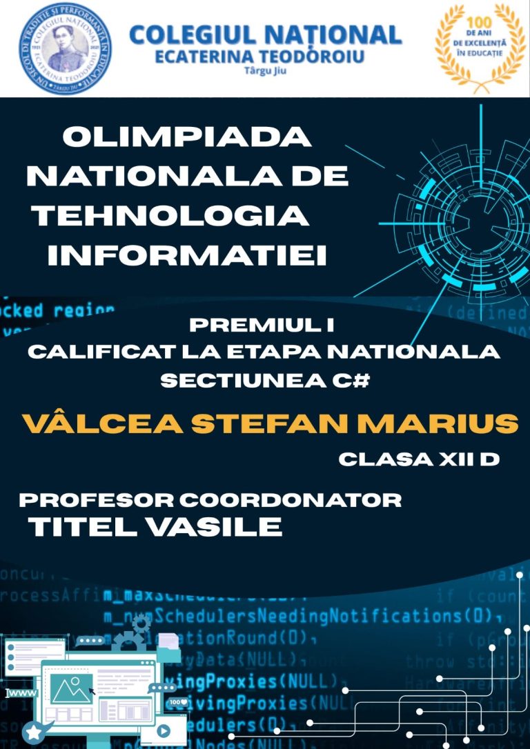 Ștefan Marius Vâlcea – Premiul I la Olimpiada de Tehnologia Informației
