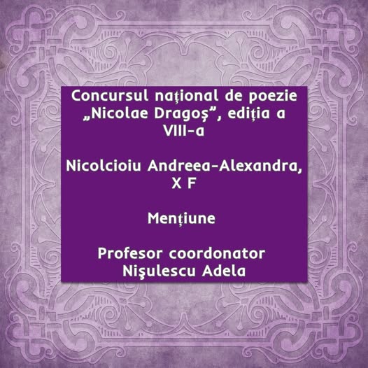 Andreea Alexandra Nicolcioiu – mențiune la Concursul Național de Poezie „Nicolae Dragoș”