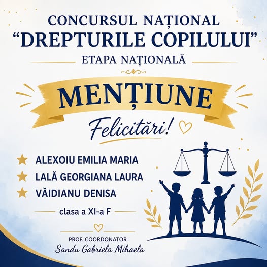 Eleve CNET – mențiune la Concursul Național „Drepturile Copilului”