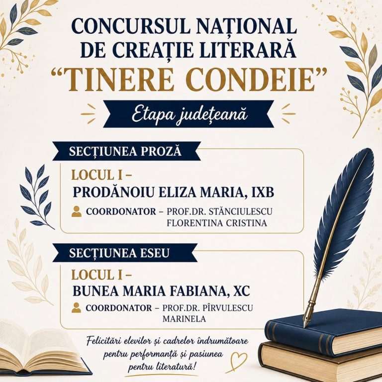 Eleve CNET premiate la Concursul Național de Creație Literară „Tinere Condeie”