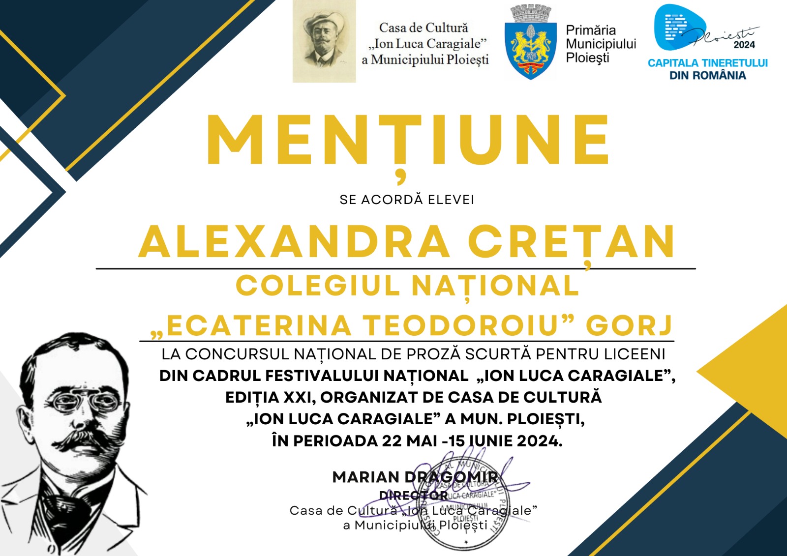 Crețan Alexandra Lorena – mențiune la Concursul Național „Ion Luca Caragiale” – fotografia 2