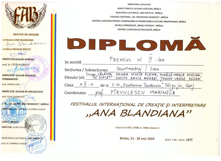 Premii la Festivalul Internațional „Ana Blandiana” de la Brăila