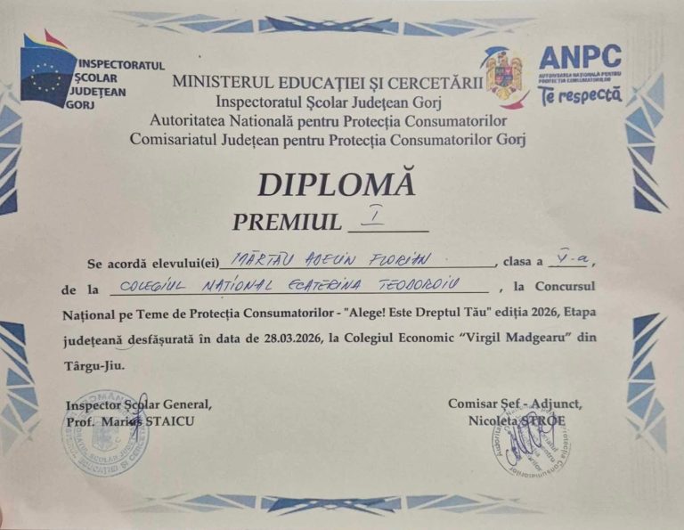 Adelin Mărtău – premiul I la Concursul „Alege! Este Dreptul Tău”