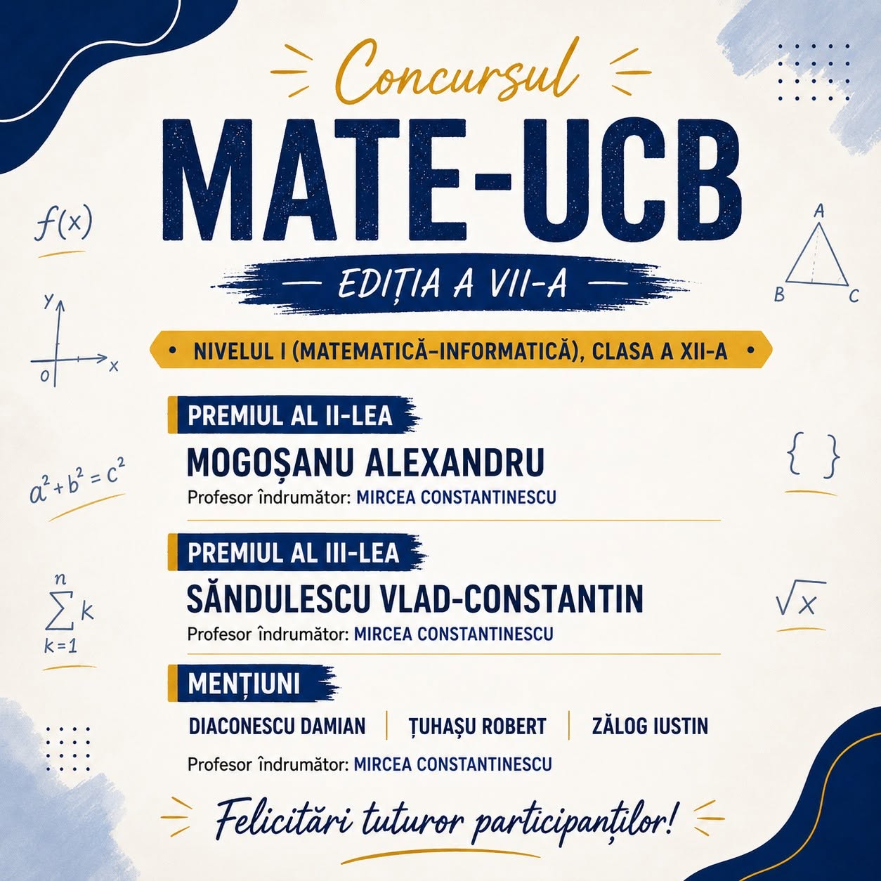 Premii și mențiuni CNET la Concursul MATE-UCB 2026